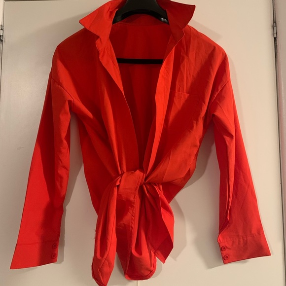 NWOT🍀Women's Long Sleeve Self Tie Knot Front Top Blouse Shirt - Picture 2 of 13